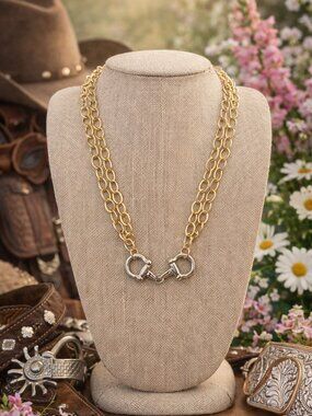 Two-Tone Snaffle Bit Necklace | Gold Chain & Silver Horse Bit Pendant |